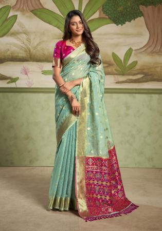 Picture of Good Looking Cotton & Silk Sky Blue Saree