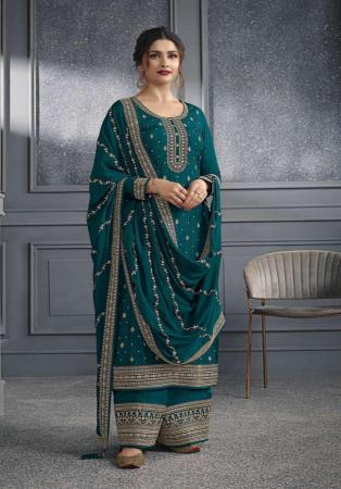 Picture of Silk Midnight Blue Straight Cut Salwar Kameez