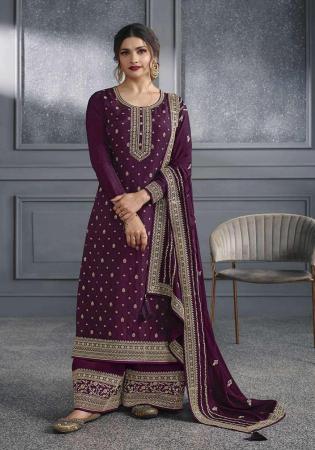 Picture of Graceful Silk Dark Magenta Straight Cut Salwar Kameez