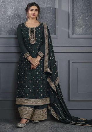 Picture of Silk Dark Slate Grey Straight Cut Salwar Kameez