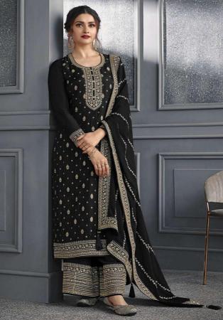 Picture of Gorgeous Silk Black Straight Cut Salwar Kameez