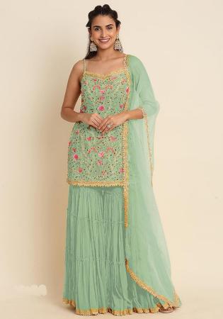 Picture of Georgette Dark Sea Green Straight Cut Salwar Kameez