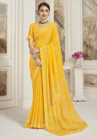 Picture of Exquisite Chiffon Golden Saree