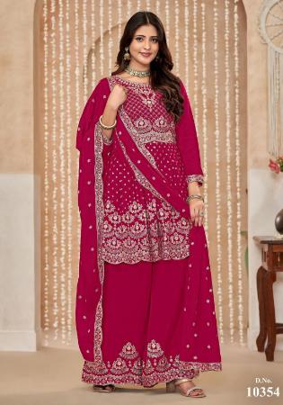 Picture of Bewitching Chiffon Dark Red Straight Cut Salwar Kameez