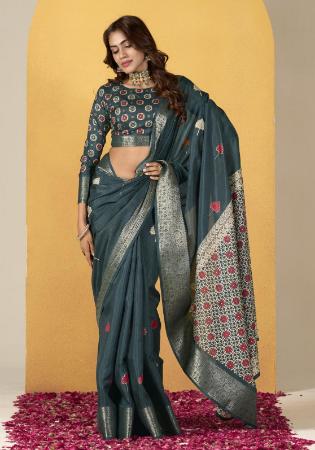 Picture of Gorgeous Silk Dark Slate Grey Saree