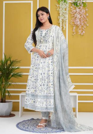 Picture of Rayon & Cotton Light Steel Blue Readymade Salwar Kameez