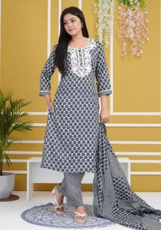 Picture of Rayon & Cotton Slate Grey Readymade Salwar Kameez