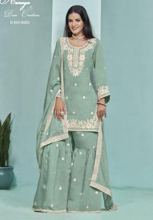 Picture of Sublime Silk Cadet Blue Straight Cut Salwar Kameez