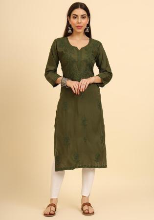 Picture of Fascinating Cotton Dark Olive Green Kurtis & Tunic