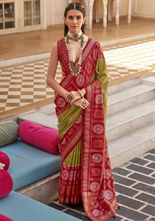 Picture of Gorgeous Silk Olive Drab Saree