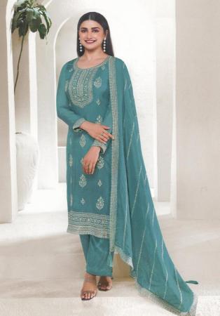 Picture of Organza Cadet Blue Straight Cut Salwar Kameez