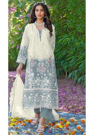 Picture of Lovely Organza White Straight Cut Salwar Kameez