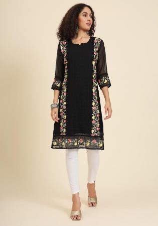 Picture of Wonderful Georgette Black Kurtis & Tunic