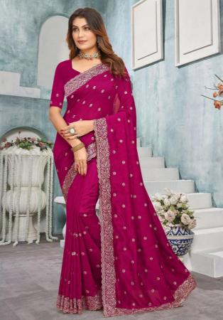 Picture of Good Looking Georgette Medium Violet Red Saree