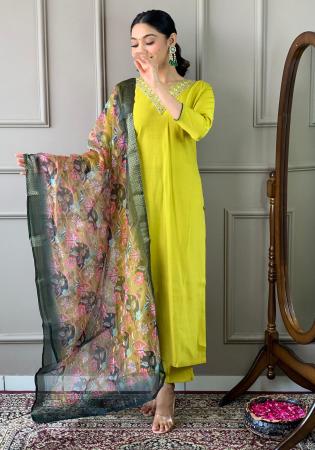 Picture of Statuesque Chiffon Yellow Green Readymade Salwar Kameez