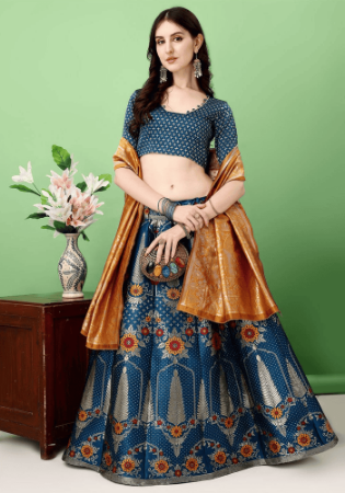 Picture of Taking Silk Midnight Blue Lehenga Choli