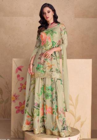 Picture of Excellent Chiffon Tan Straight Cut Salwar Kameez