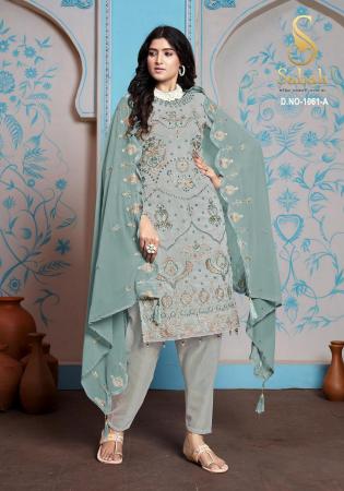 Picture of Georgette Dark Sea Green Straight Cut Salwar Kameez