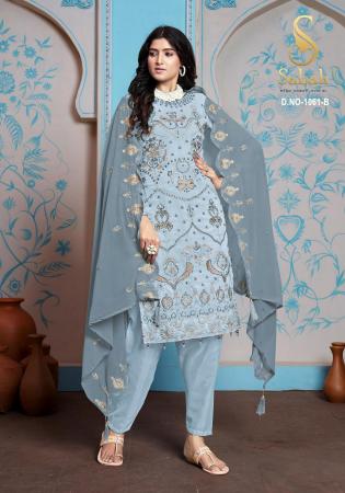 Picture of Georgette Light Steel Blue Straight Cut Salwar Kameez