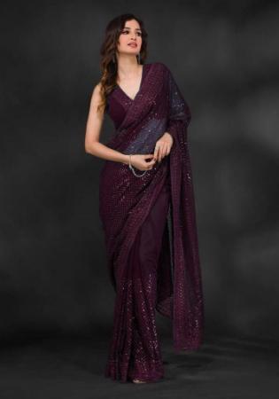 Picture of Beauteous Georgette Saddle Brown Saree