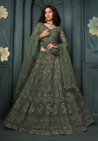 Picture of Classy Net Dark Olive Green Lehenga Choli