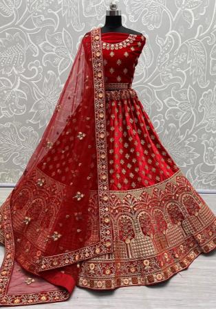 Picture of Stunning Linen & Net Maroon Lehenga Choli