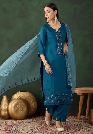 Picture of Charming Organza Teal Readymade Salwar Kameez