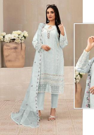 Picture of Georgette Off White Straight Cut Salwar Kameez