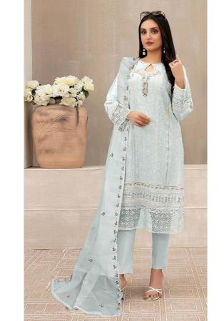 Picture of Georgette Off White Straight Cut Salwar Kameez