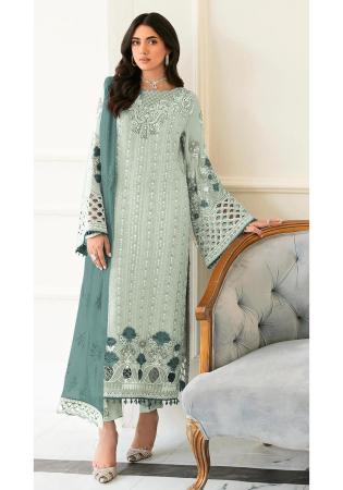 Picture of Georgette Off White Straight Cut Salwar Kameez