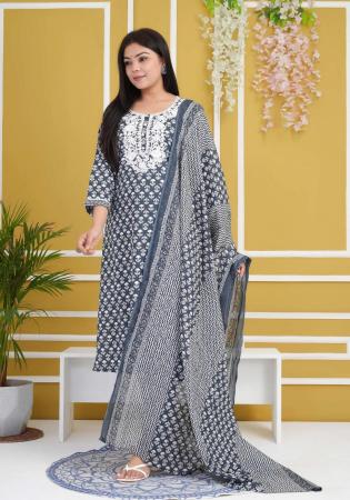 Picture of Rayon & Cotton Slate Grey Readymade Salwar Kameez