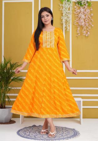 Picture of Sublime Rayon & Cotton Orange Kurtis And Tunic