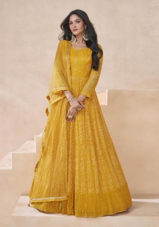 Picture of Gorgeous Georgette Yellow Party Wear Gown