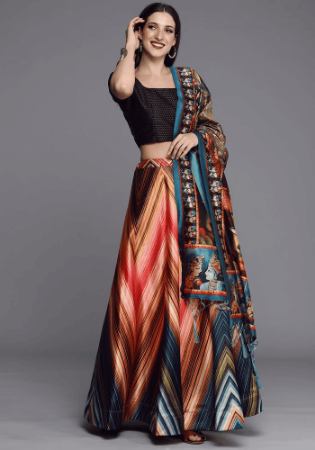 Picture of Magnificent Satin & Silk Black Lehenga Choli