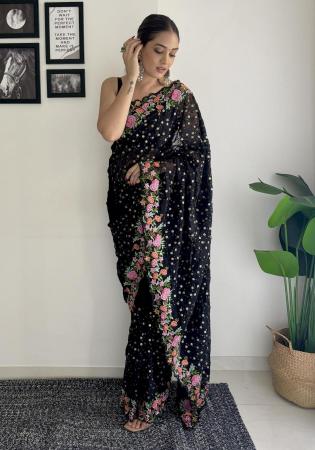 Picture of Delightful Georgette Black Saree