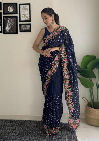 Picture of Pleasing Georgette Navy Blue Saree