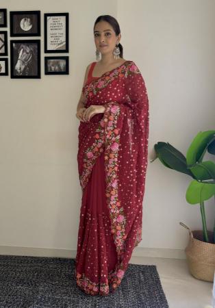 Picture of Beauteous Georgette Maroon Saree