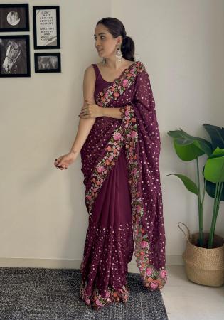 Picture of Graceful Georgette Saddle Brown Saree