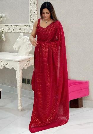 Picture of Good Looking Georgette Dark Red Saree