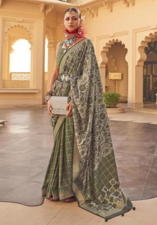 Picture of Excellent Silk Dark Khaki Saree