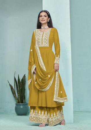 Picture of Georgette Golden Rod Straight Cut Salwar Kameez