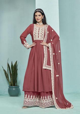 Picture of Georgette Indian Red Straight Cut Salwar Kameez