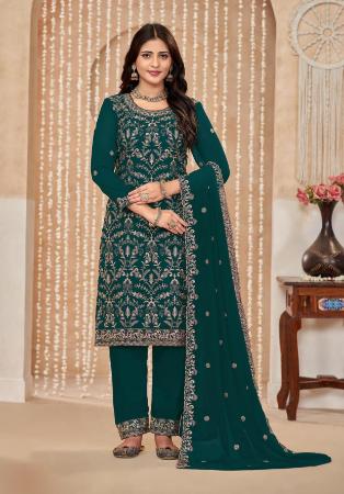 Picture of Georgette Dark Green Straight Cut Salwar Kameez