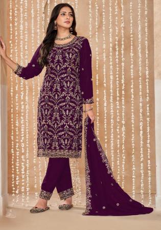 Picture of Grand Georgette Maroon Straight Cut Salwar Kameez