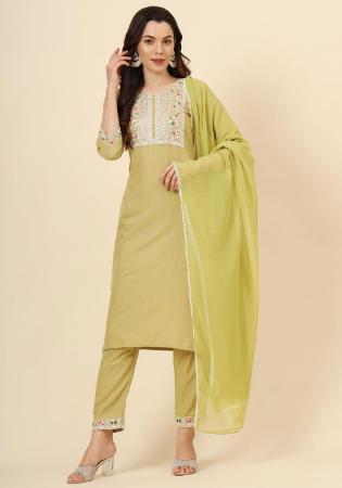 Picture of Magnificent Cotton Dark Khaki Readymade Salwar Kameez