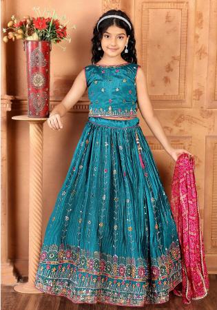 Picture of Nice Chiffon Midnight Blue Kids Lehenga Choli