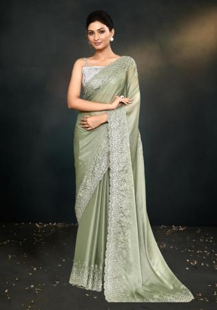 Picture of Beautiful Satin & Silk Dark Sea Green Saree