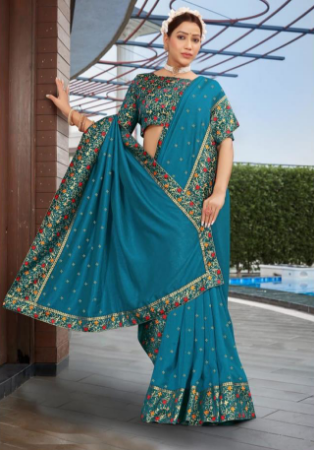 Picture of Pleasing Silk Teal Saree