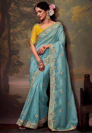 Picture of Elegant Organza Cadet Blue Saree