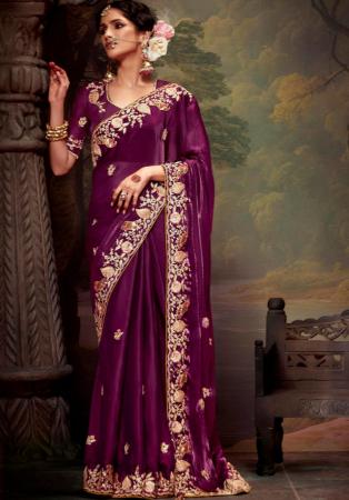 Picture of Good Looking Organza Maroon Saree